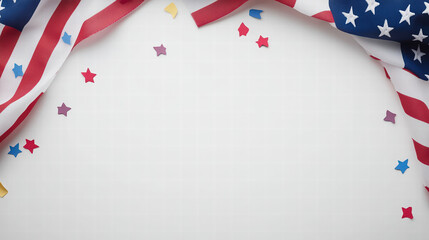 Fototapeta premium banner of Labour day , white background surroud with US flag and confetti.