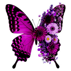 Pink Butterfly Wing Transitioning into Purple and Violet Flowers 