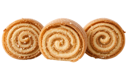 Three delicious brown striped wafer rolls isolated on a transparent background. Perfect for dessert packaging, bakery branding, and food-related creative designs.