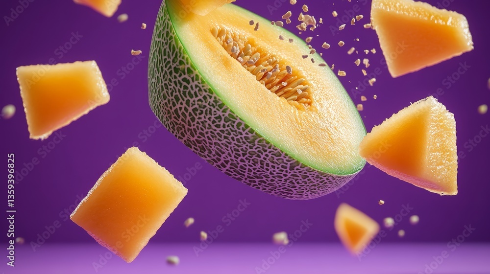 Poster close up of a cantaloupe with a slice missing