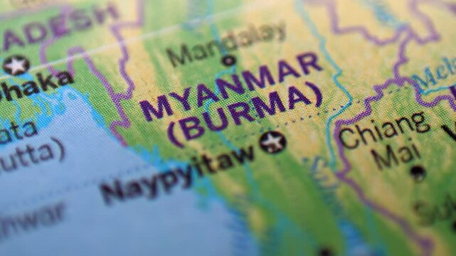 View of the Myanmar on a world map 4K