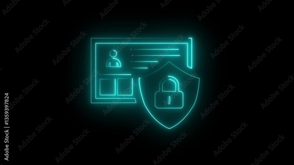 Aufkleber neon data privacy icon animation. secure confidential agreement document with locked access animatio