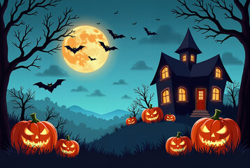Fototapeta premium halloween background with pumpkin and bats