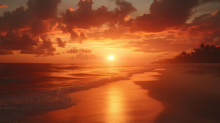 Obraz premium Golden Sunset Over Tropical Beach