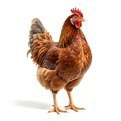Fototapeta premium クローズアップ、白い背景に隔離された茶色の鶏の雌鶏の全身