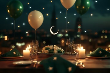 Romantic Rooftop Dinner with Green and White Decor
