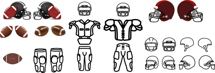 American Football Equipment Vector Set | Balls, Helmets, Shoulder Pads, Pants
