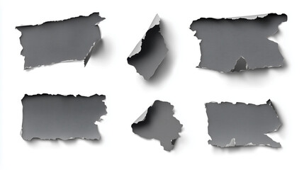 Collage with pieces of grey insulating tape on white background, set of paper banners