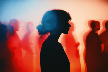 A Woman Struggling with Social Phobia. Silhouette. Social Anxiety Disorder, Social Phobia.