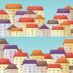 Cityscape vector horizontal narrow banners set in flat style