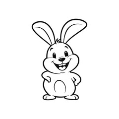 A simple black and white vector illustration of a bunny with a bowtie, celebrating Easter on a white background.