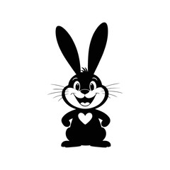 A simple black and white vector illustration of a bunny with big eyes