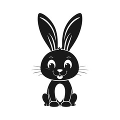 minimalistic black and white vector illustration of a bunny presenting 