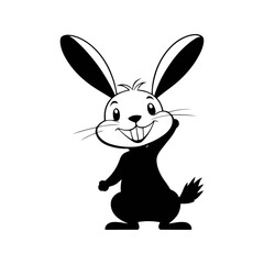 A minimalistic black and white vector illustration of a bunny presenting 