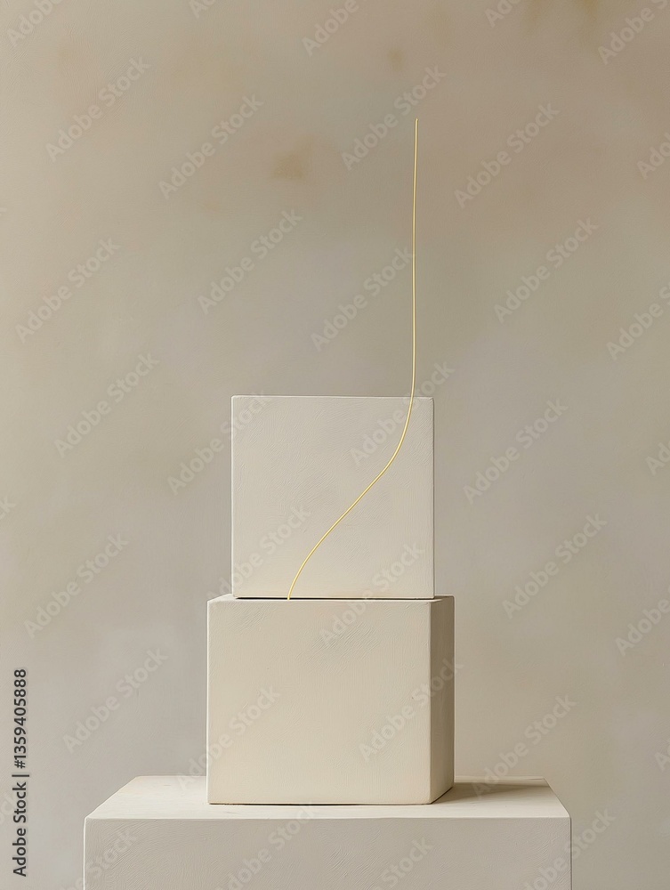 Poster three-tiered white cube-shaped object on a white pedestal. the cube is square in shape and appears t