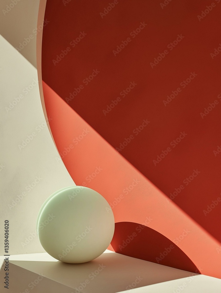 Poster digital art piece that appears to be an abstract composition. it features a white sphere on a white 