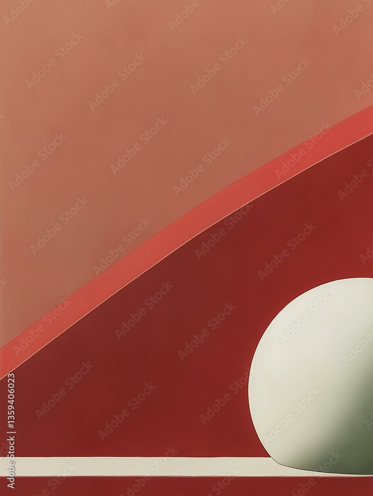 Poster abstract digital art piece with a red and white color scheme. the background is divided into two sec