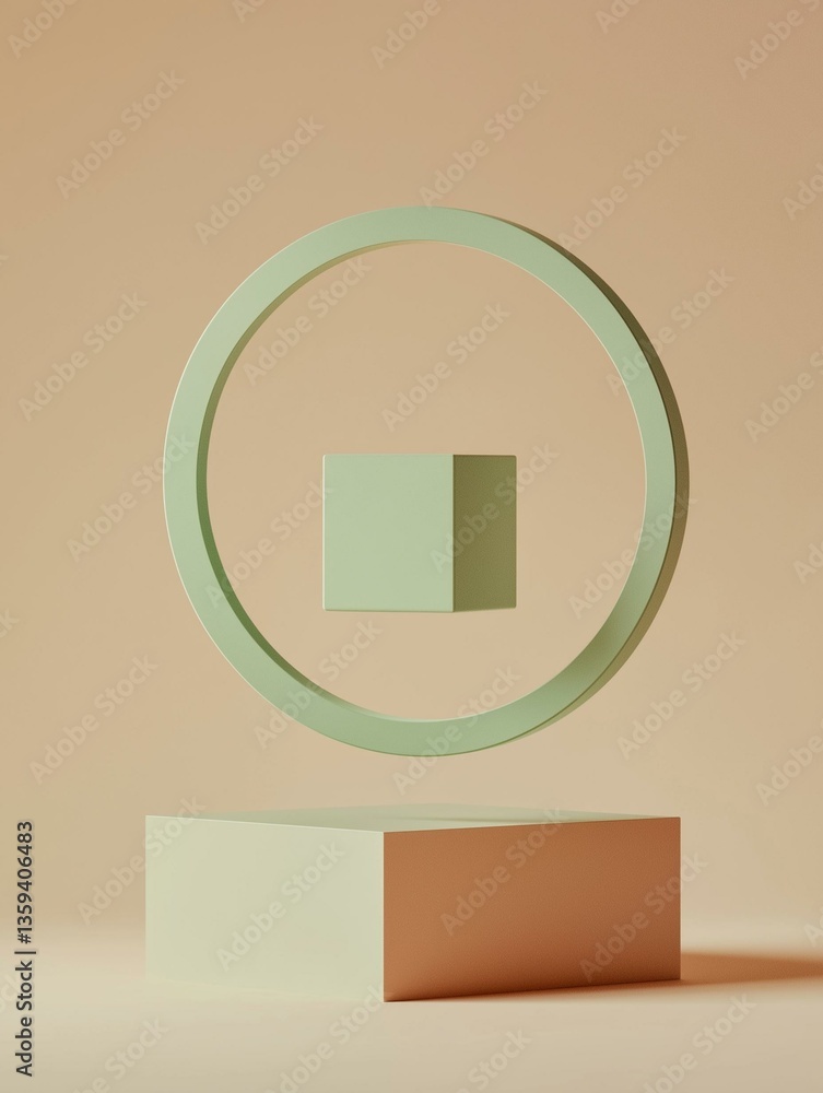 Poster minimalistic illustration of a geometric object. it consists of a large, circular frame in a light g