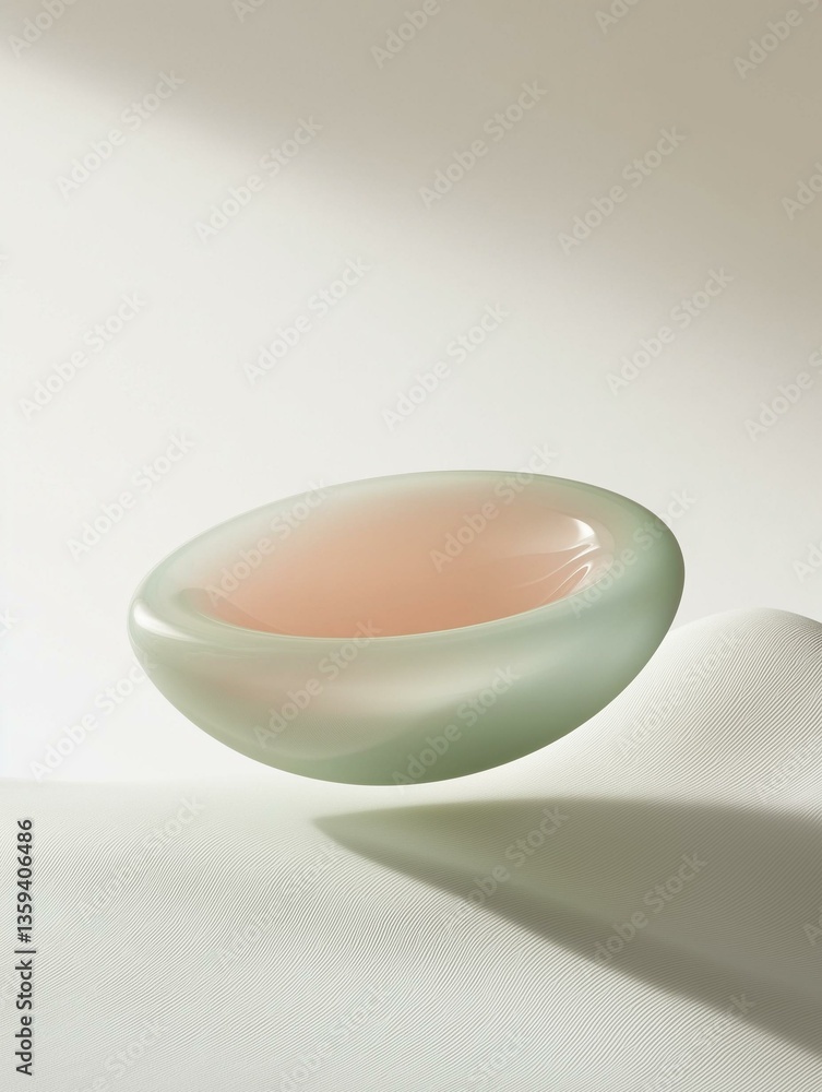 Aufkleber 3d rendering of a small, oval-shaped bowl. the bowl is light green in color and has a smooth, glossy