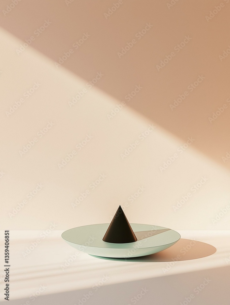 Poster minimalistic illustration of a black triangle on a light green plate. the triangle is placed on a wh