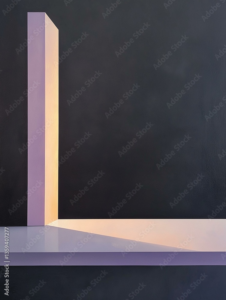 Poster abstract painting with a dark blue background. on the left side of the image, there is a tall, recta