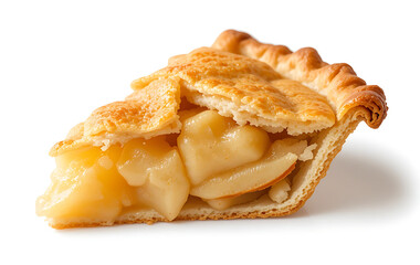 Close up, Piece of tasty apple pie isolated on white background