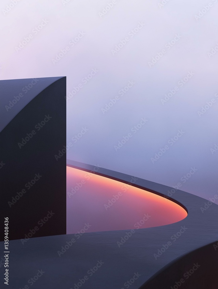 Poster digital art piece that appears to be a photograph of a modern architectural structure. the backgroun