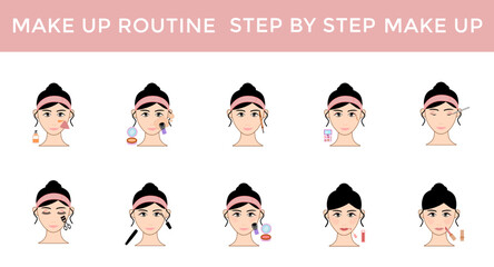 beauty make up routine step icon, sign, symbol, vector, illustration, element, avatar. cosmetic beauty treatment make up step skincare.