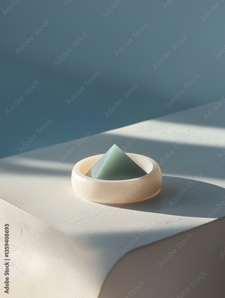 Aufkleber small white bowl with a triangular shape on top. the bowl is placed on a white surface with a light 
