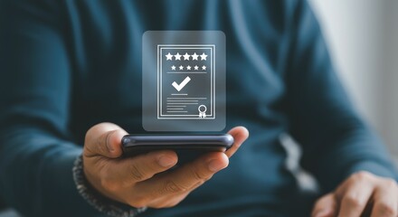 Person with smartphone, displaying digital certificate, concept of cybersecurity and data protection