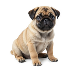Obraz premium Close up, Pug puppy sitting isolated on white background
