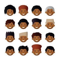 Different hairstyle for african men. Vector avatars set.