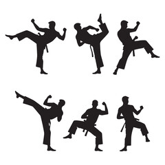 silhouettes of people on different karate position