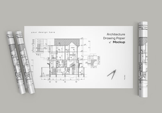 Architecture Drawing Paper Blueprint Mockup