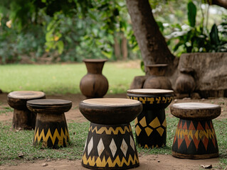 Ghana - Cultural Pride: Use props like wooden stools, Adinkra symbols, or handmade crafts to honor Ghana's rich heritage. A calm outdoor setting works well for this theme. 