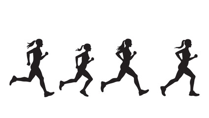 Set of women&rsquo;s running action silhouettes.
