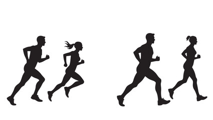 silhouettes of  man and women jogging together