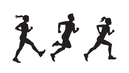 silhouette of a man and woman running