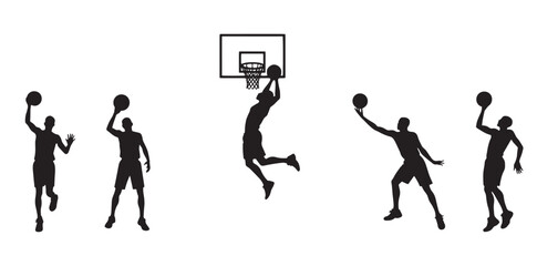 Dynamic Basketball Players in Action, Silhouette Illustration