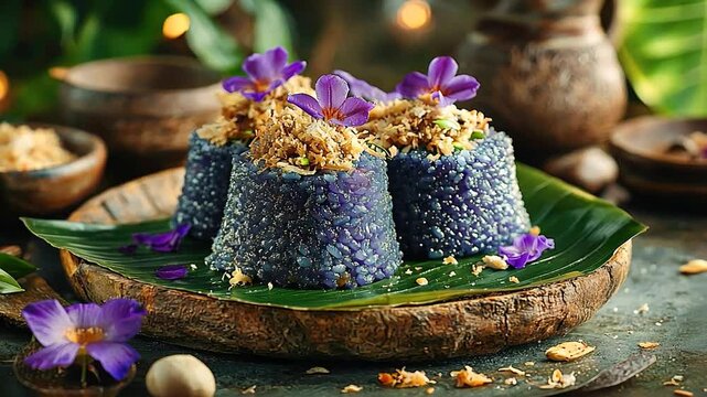 pulut inti with sweet blue rice video singapore cuisine