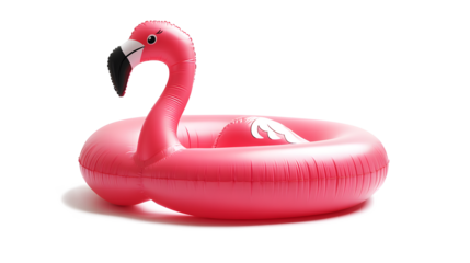 Pink Flamingo Inflatable Pool Ring Against White Background