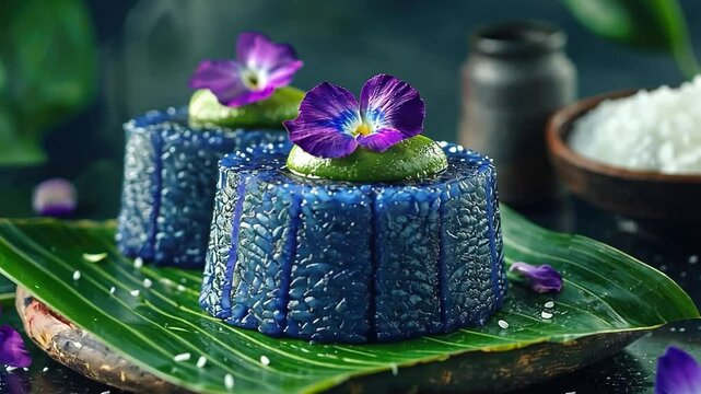 pulut inti with sweet blue rice video singapore cuisine