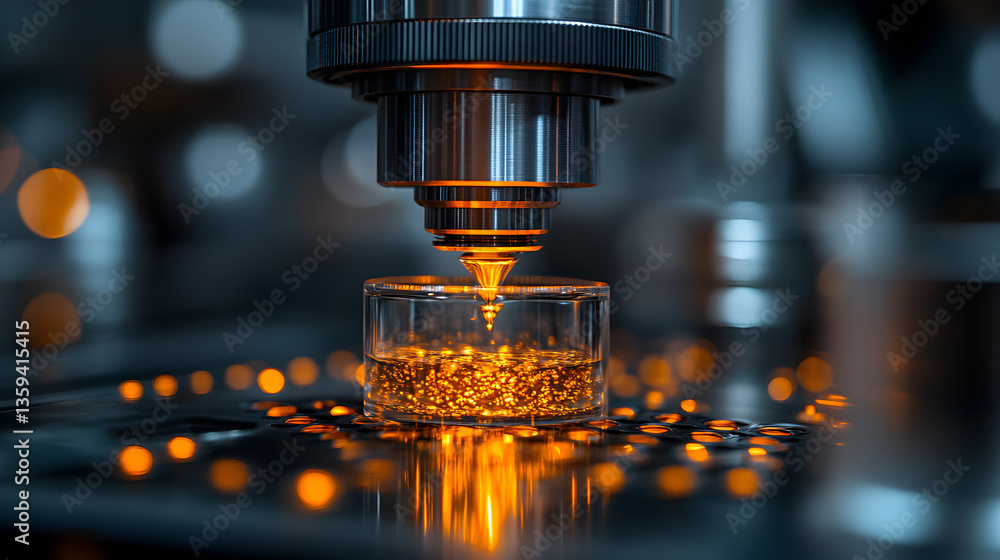 Poster precision engineering: close-up view of a high-tech machine engaged in precision engineering, showca