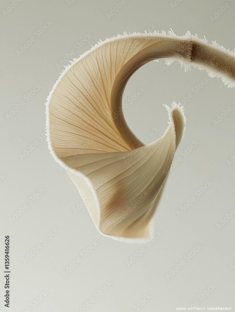 Aufkleber close-up of a mushroom stem. the stem is curved and has a light brown color with a smooth texture. t