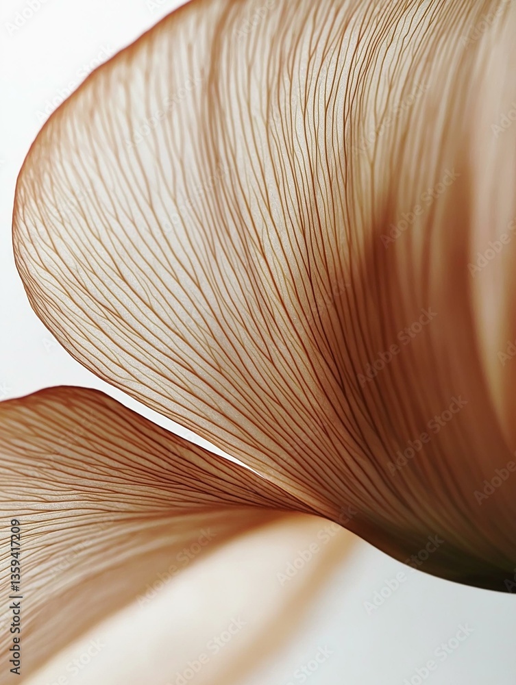 Poster close-up of a flower petal. the petal is a light brown color and has a wavy, textured pattern. the e