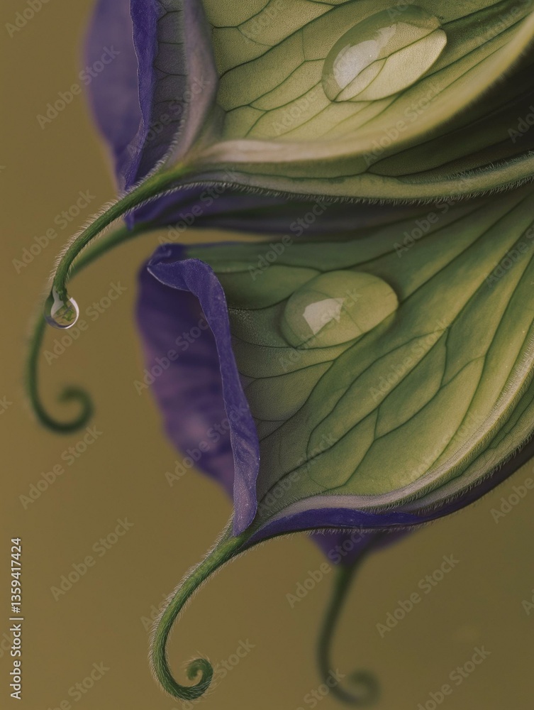 Poster close-up of a purple flower with two green leaves. the leaves are arranged in a way that they are ov