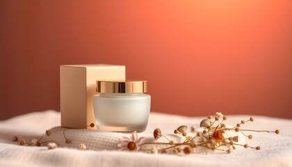 Luxury Skincare Cream Jar with Gold Lid on Soft Fabric &ndash; Elegant Beauty Product