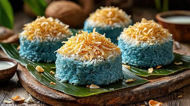 pulut inti, glutinous rice with coconut topping video singapore cuisine