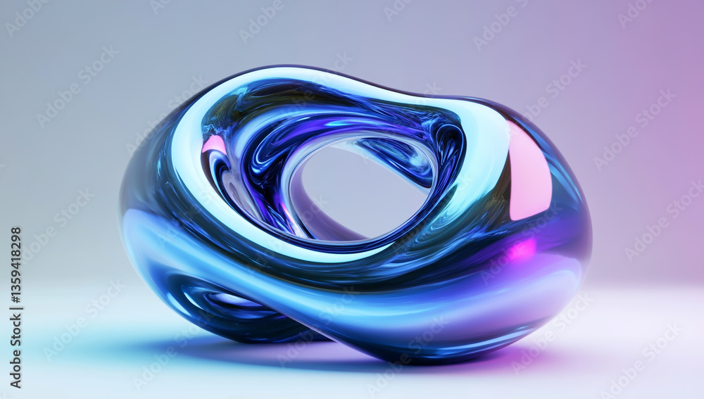 Poster an abstract fluid shape made from a blue and violet gradient background.