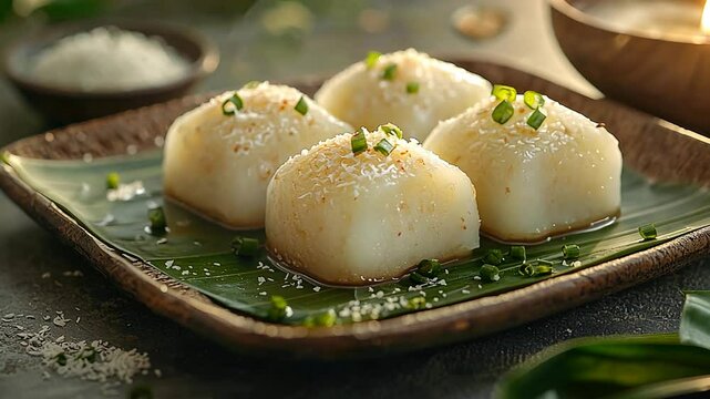 putu piring with gula melaka filling video singapore cuisine